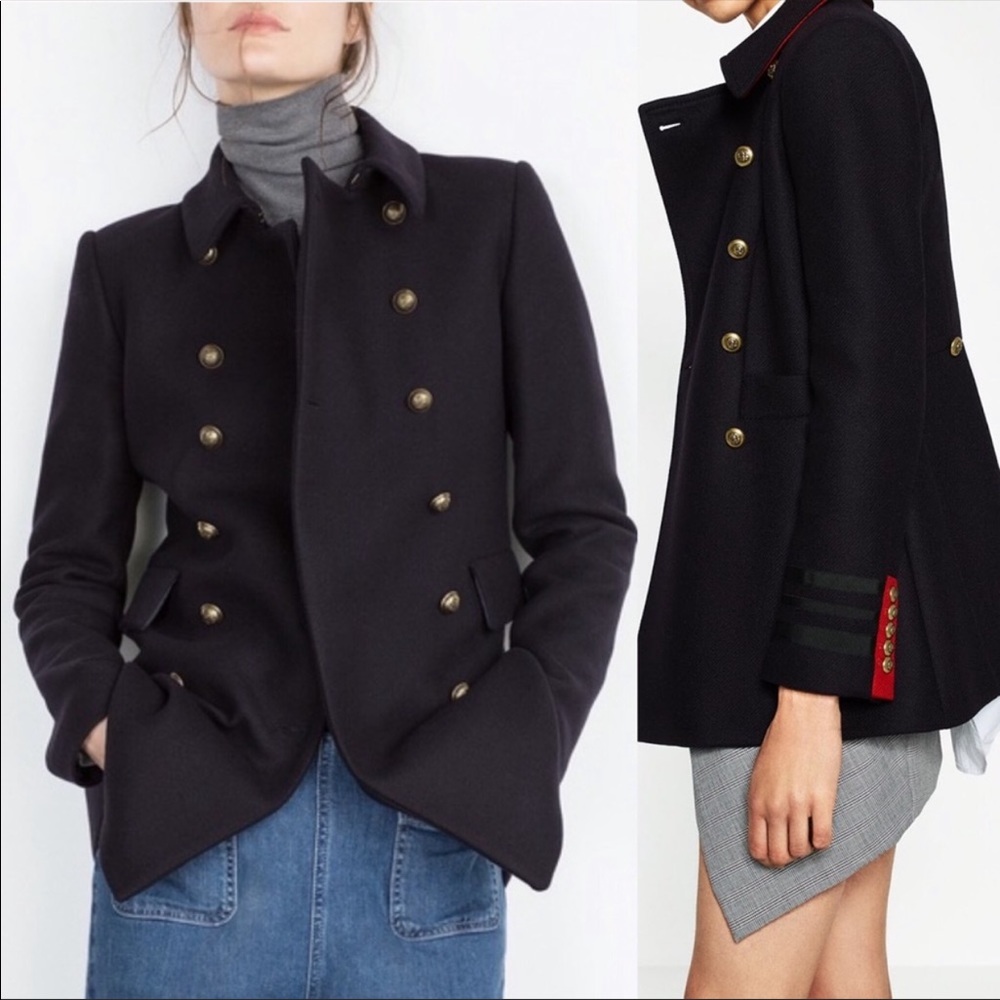 Zara short double-breasted military wool jacket S
